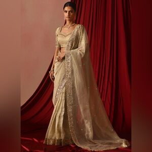 LASHKARAA Gold Tissue Saree Top size 34